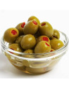 Green Manzanilla filed with roasted red pepper
