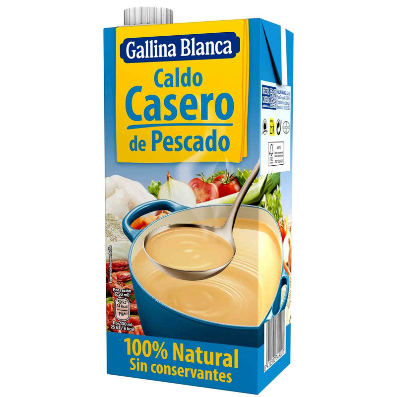 100% Natural Gallina Blanca Fish Pescado Broth, 1L stock for cooking
