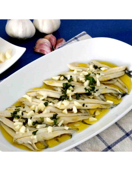 Boquerones, White Anchovies in Vinegar drizzled in olive oil
