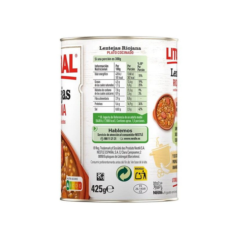Lentils, lenteja Riojana LITORAL, 425g