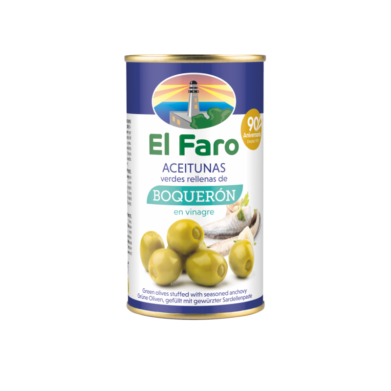 Green Manzanilla Olives with Boqueron (white Anchovy), 350g