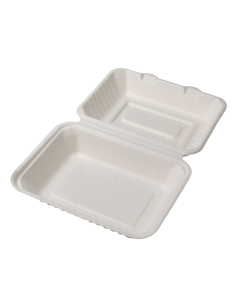 Bagasse White Clamshell Box 9 x 6" - 250 Units