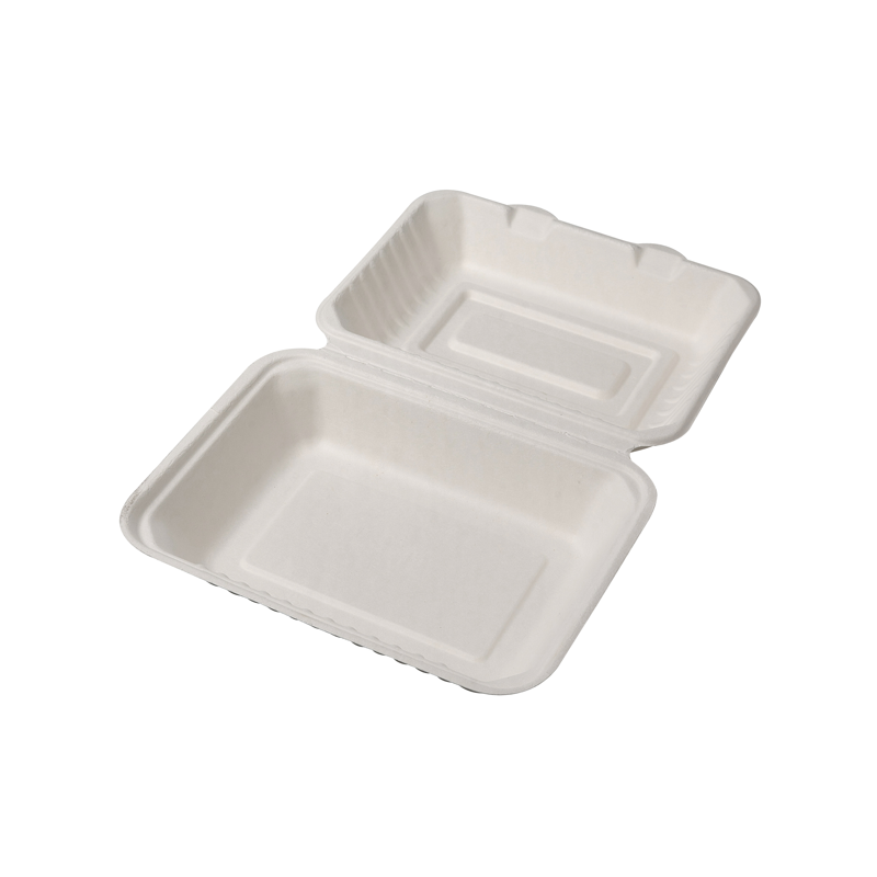Bagasse White Clamshell Box 9 x 6" - 250 Units