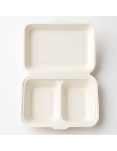 Bagasse White Meal Boxes 2 compartment 9 x 6" - 200 Units