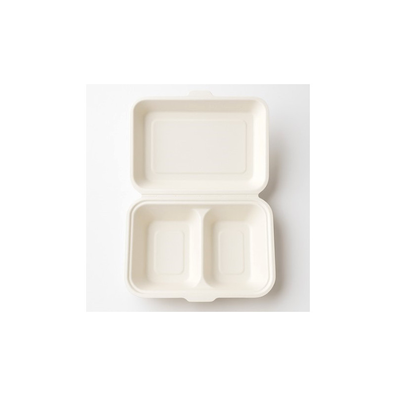 Bagasse White Meal Boxes 2 compartment 9 x 6" - 200 Units