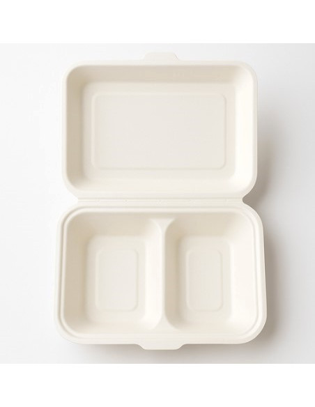 Bagasse White Meal Boxes 2 compartment 9 x 6" - 200 Units